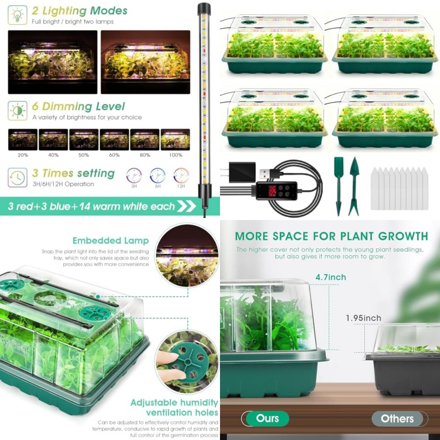 Humidity Dome Kit - 성장등이 포함된 시드 스타터 트레이, 192셀