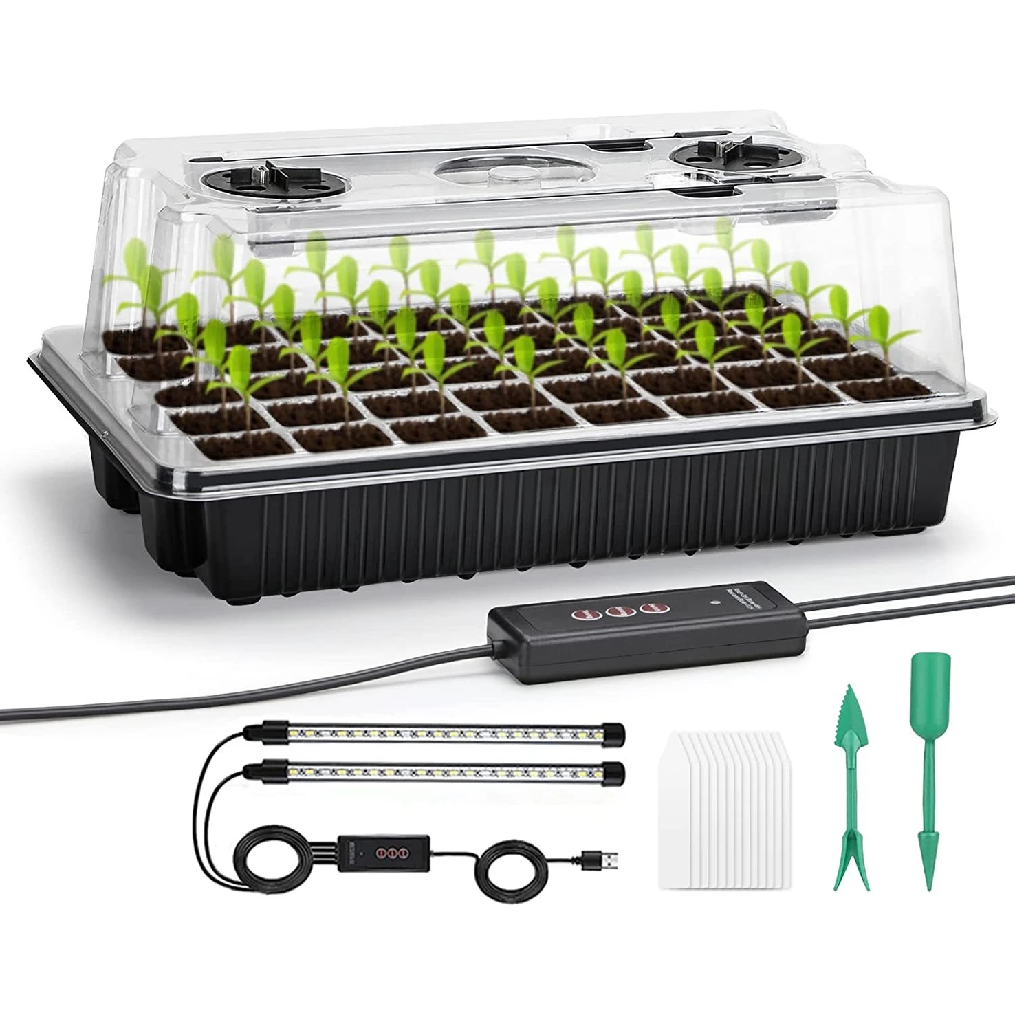 Humidity Dome Kit - 1세트, 2개의 긴 스트립형 성장등이 있는